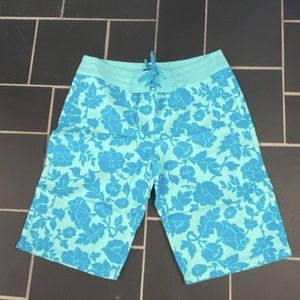 NEW Boden Bermuda Shorts, Floral Print, Cools green and blue, Sz 16  100% cotton
